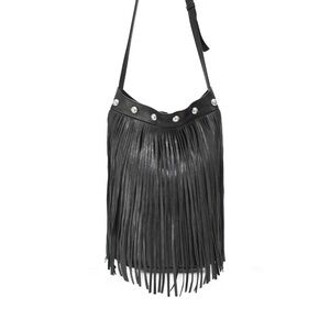 CELINE by Hedi Slimane RARE Fringe Black Bucket Bag in Studded Lambskin Leather!